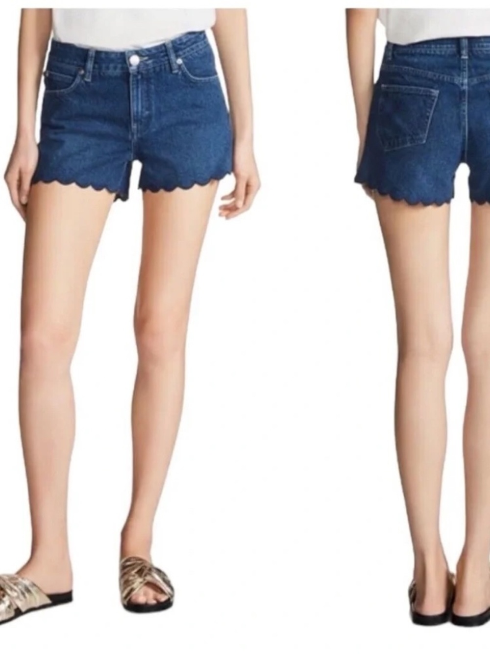 Maje Scalloped Denim Shorts